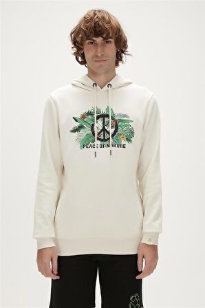 Re-Born Recycle Hoodie Marshmallow Beyaz  Kapüşonlu Erkek Sweatshirt