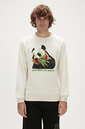 Re-Bamboo Crewneck Marshmallow Beyaz Baskılı Erkek Sweatshirt
