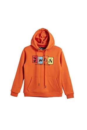 Fun Crewneck Kids Turuncu Kapüşonlu Baskılı Çocuk Sweatshirt