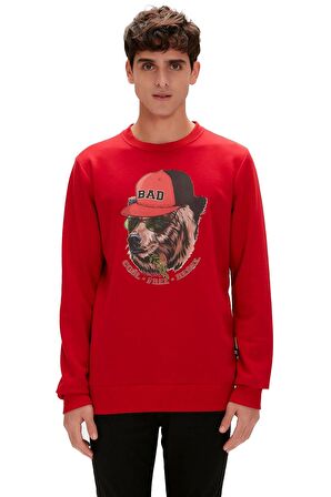 Rebel Crewneck Crimson-Red Kırmızı  Baskılı Erkek Sweatshirt