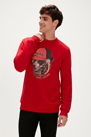 Rebel Crewneck Crimson-Red Kırmızı  Baskılı Erkek Sweatshirt