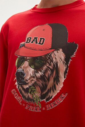 Rebel Crewneck Crimson-Red Kırmızı  Baskılı Erkek Sweatshirt
