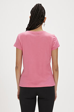 Logo Tee Pembe Logo Baskılı Basic Kadın Tişört