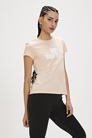 Logo Tee Pembe Logo Baskılı Basic Kadın Tişört