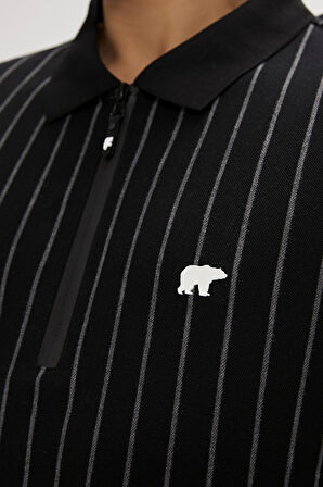 Theo Poloneck Sİyah Polo Yaka Fermuarlı Erkek Tişört