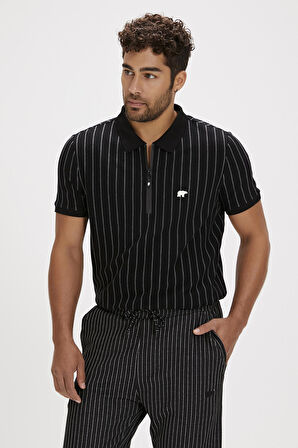 Theo Poloneck Sİyah Polo Yaka Fermuarlı Erkek Tişört