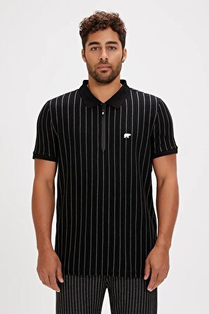 Theo Poloneck Sİyah Polo Yaka Fermuarlı Erkek Tişört