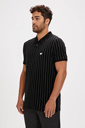 Theo Poloneck Sİyah Polo Yaka Fermuarlı Erkek Tişört