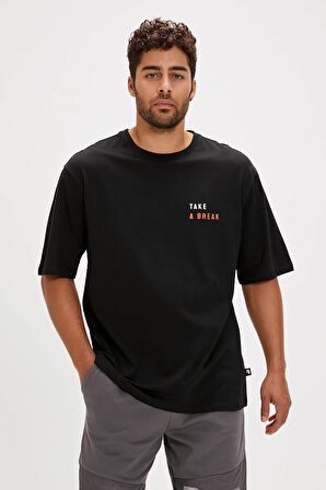 Sand Siyah Baskılı Oversize Erkek Tişört