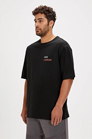 Sand Siyah Baskılı Oversize Erkek Tişört
