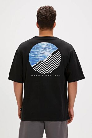 Sand Siyah Baskılı Oversize Erkek Tişört