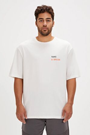 Sand Beyaz Baskılı Oversize Erkek Tişört