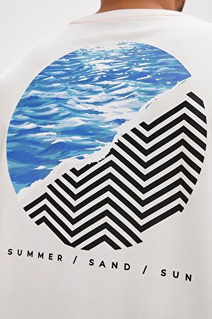 Sand Beyaz Baskılı Oversize Erkek Tişört