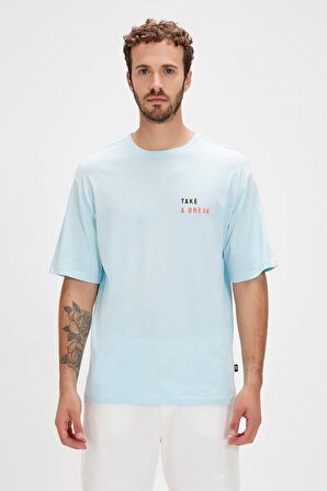 Sand Sky Blue Baskılı Oversize Erkek Tişört