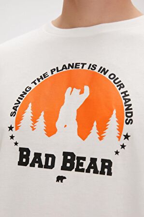 Re-Planet Beyaz Baskılı Erkek Tişört