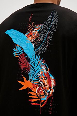 Chamelon Siyah Baskılı Erkek Oversize Tişört