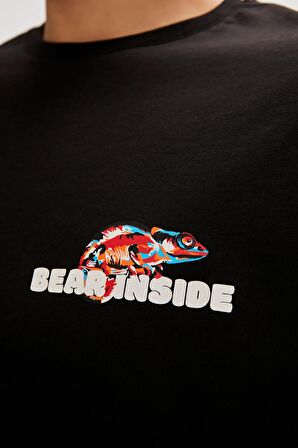 Chamelon Siyah Baskılı Erkek Oversize Tişört