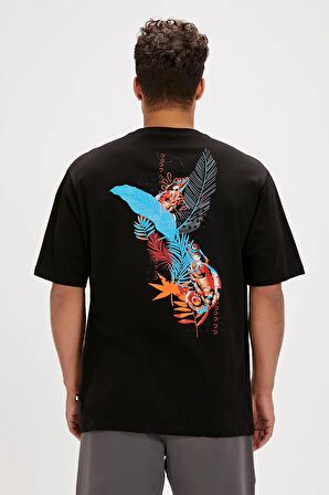 Chamelon Siyah Baskılı Erkek Oversize Tişört
