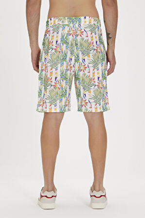 Bloom Beyaz Baskılı Erkek Şort