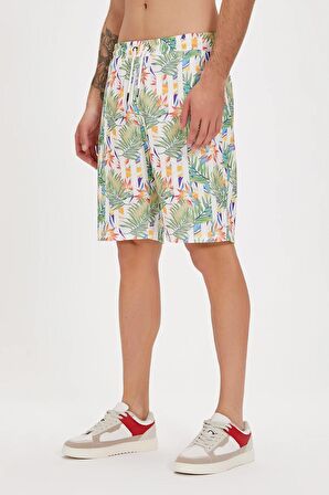 Bloom Beyaz Baskılı Erkek Şort