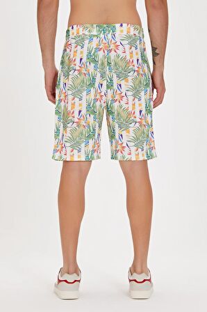 Bloom Beyaz Baskılı Erkek Şort