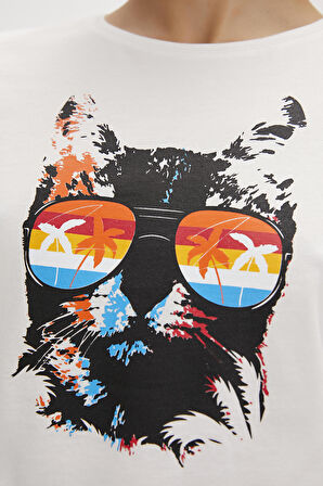 Cathy Beyaz Baskılı Kadın Tişört