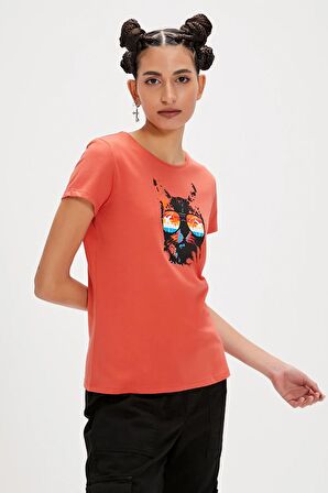 Cathy Tarçın Baskılı Kadın Tişört