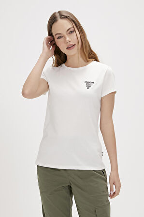 Laura Beyaz Basic Baskılı Kadın Tişört