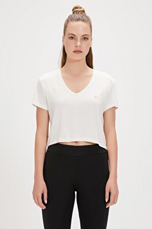Menas Beyaz V Yaka Kadın Tişört