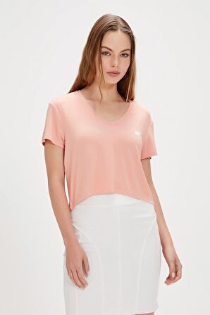 Menas Pembe V Yaka Kadın Tişört