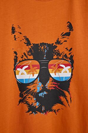 Manx Turuncu Baskılı Çocuk Tişört