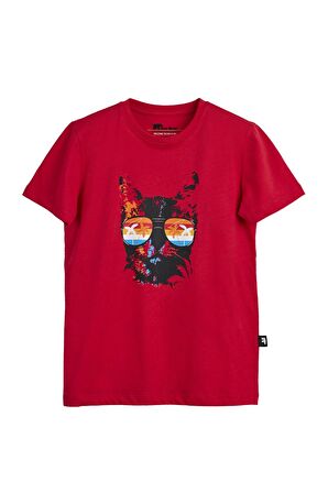 Manx Kırmızı Baskılı Çocuk Tişört