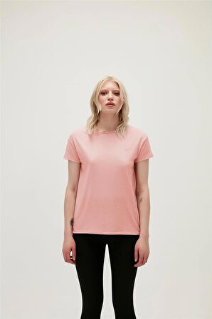 Violet O-Neck Pembe Logo Baskılı Basic Kadın Tişört