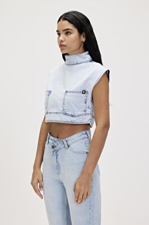Veronica Ocean Blue Kadın Denim Crop