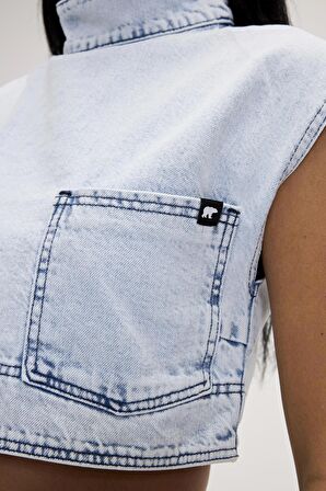 Veronica Ocean Blue Kadın Denim Crop