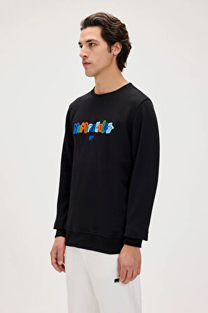 Furry Siyah Erkek Baskılı Sweatshirt