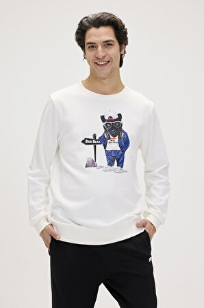 Bad Bear Panther Crewneck Off White Erkek Beyaz Bisiklet Yaka Sweatshirt