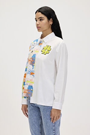 Anastasia Beyaz Kadın Baskılı Gömlek