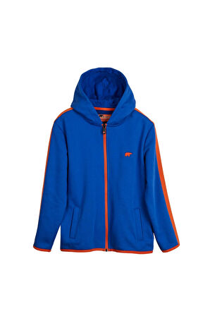 Darrel Full-Zip Saks Mavisi Çocuk Kapüşonlu Sweatshirt