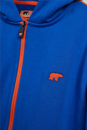 Darrel Full-Zip Saks Mavisi Çocuk Kapüşonlu Sweatshirt