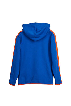 Darrel Full-Zip Saks Mavisi Çocuk Kapüşonlu Sweatshirt