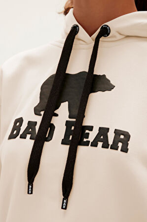 Logo Beyaz Kadın Kapüşonlu Sweatshirt