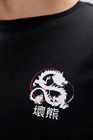 Draco Siyah Erkek Baskılı Tişört