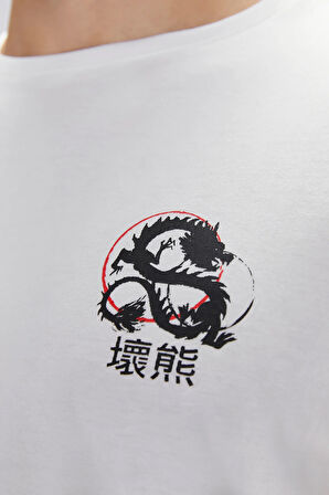 Draco Beyaz Erkek Baskılı Tişört