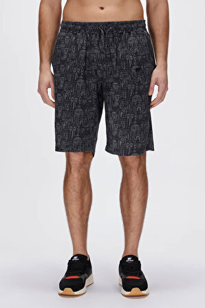 Merle Siyah Baskılı Erkek Şort