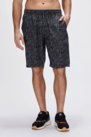 Merle Siyah Baskılı Erkek Şort