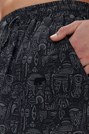 Merle Siyah Baskılı Erkek Şort