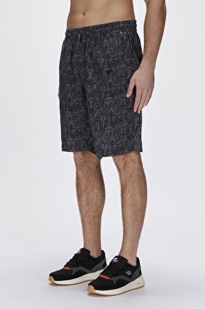 Merle Siyah Baskılı Erkek Şort