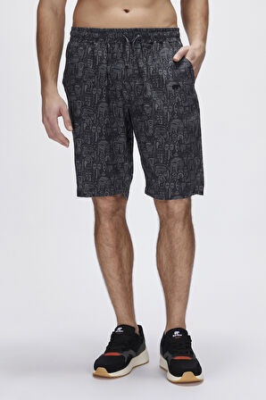Merle Siyah Baskılı Erkek Şort