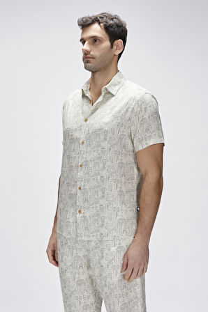 Merle Beyaz Kısa Kollu Baskılı Erkek Gömlek
